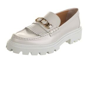 Tod's White Leather Loafers with Gold Accent | Women’s Size 7 | IT 37